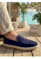 TGE0251 %100 İçi Dışı Hakiki Deri Erkek Lacivert Süet Casual Loafer Kauçuk Rahat Taban Dikişli Ayakkabı