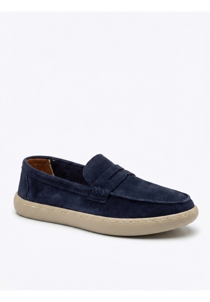 TGE0251 %100 İçi Dışı Hakiki Deri Erkek Lacivert Süet Casual Loafer Kauçuk Rahat Taban Dikişli Ayakkabı
