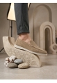 TGE0252 %100 İçi Dışı Hakiki Deri Erkek Krem Süet Casual Loafer Termo Taban Ayakkabı