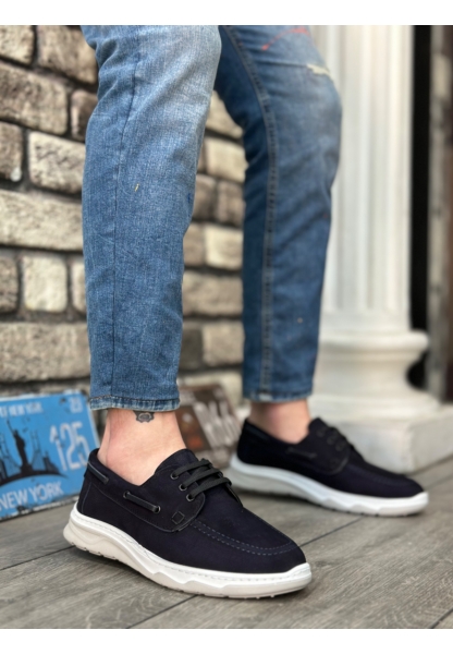 Tugerdi Lacivert Nubuk İçi Dışı Hakiki Deri Bağcıklı Günlük Erkek Ayakkabı TGE230487