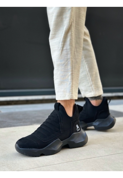 Tugerdi Siyah Süet Bağcıksız Rahat Yüksek Taban Tarz Spor Yarım Bilek Erkek Bot TGE230551