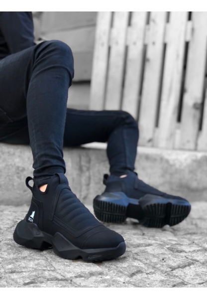 Tugerdi Bağcıksız Rahat Yüksek Taban Siyah Erkek Spor Yarım Bilek Bot TGE230551