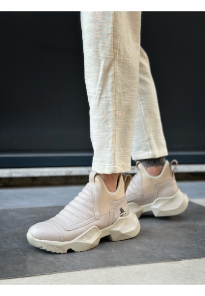 Tugerdi Krem Bağcıksız Rahat Yüksek Taban Tarz Spor Yarım Bilek Erkek Bot TGE230551