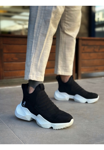 Tugerdi Siyah Süet Hafif Yüksek Beyaz Taban Tarz Erkek Yarım Bilek Spor Bot TGE230551