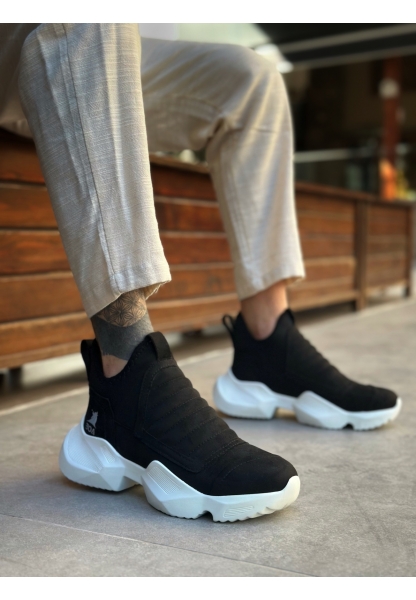 Tugerdi Siyah Süet Hafif Yüksek Beyaz Taban Tarz Erkek Yarım Bilek Spor Bot TGE230551
