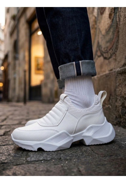 Tugerdi Beyaz Bağcıksız Rahat Hafif Yüksek Taban Erkek Spor Yarım Bilek Bot TGE230552