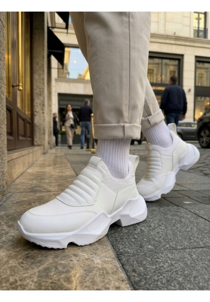 Tugerdi Beyaz Bağcıksız Rahat Hafif Yüksek Taban Erkek Spor Yarım Bilek Bot TGE230552