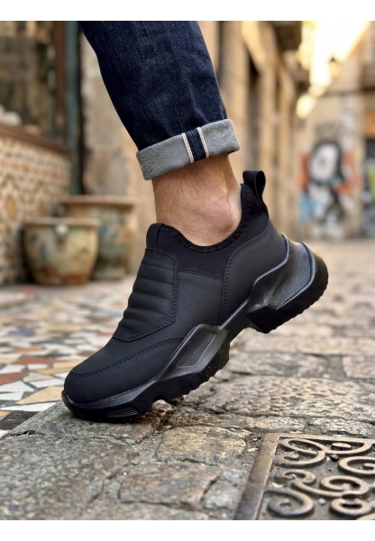 Tugerdi Siyah Bağcıksız Rahat Hafif Yüksek Siyah Taban Tarz Erkek Spor Yarım Bilek Bot TGE230552