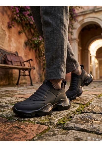 Tugerdi Siyah Bağcıksız Rahat Hafif Yüksek Siyah Taban Tarz Erkek Spor Yarım Bilek Bot TGE230552