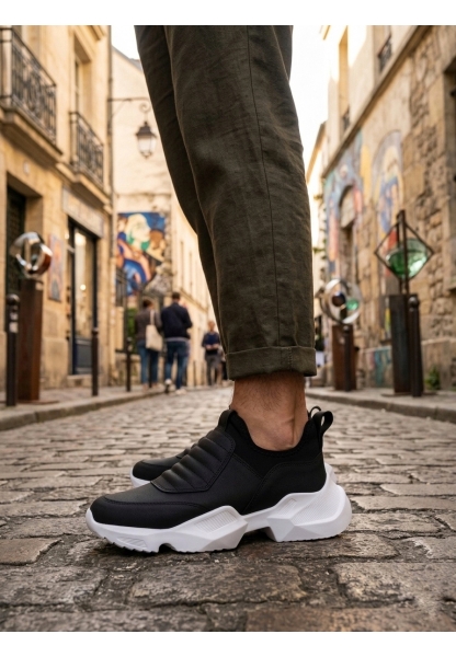 Tugerdi Siyah Bağcıksız Rahat Hafif Yüksek Beyaz Taban Erkek Spor Yarım Bilek Bot TGE230552