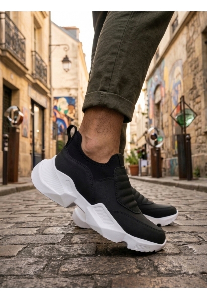 Tugerdi Siyah Bağcıksız Rahat Hafif Yüksek Beyaz Taban Erkek Spor Yarım Bilek Bot TGE230552