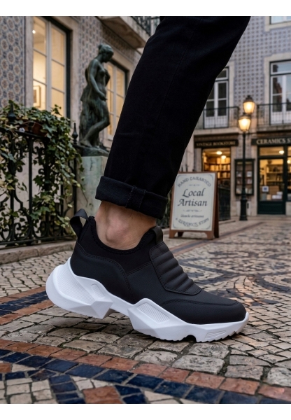 Tugerdi Siyah Bağcıksız Rahat Hafif Yüksek Beyaz Taban Erkek Spor Yarım Bilek Bot TGE230552