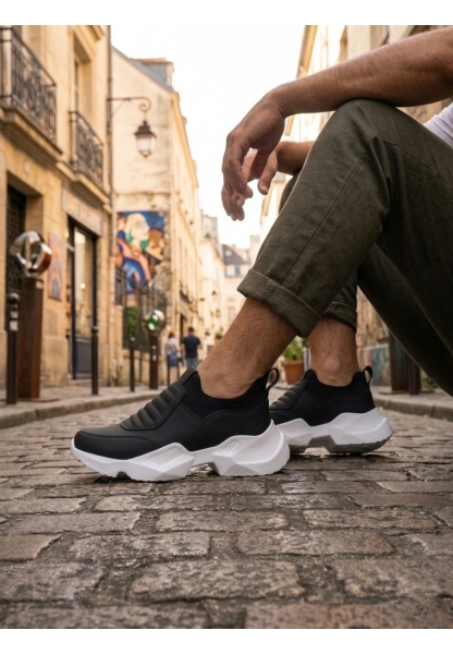 Tugerdi Siyah Bağcıksız Rahat Hafif Yüksek Beyaz Taban Erkek Spor Yarım Bilek Bot TGE230552