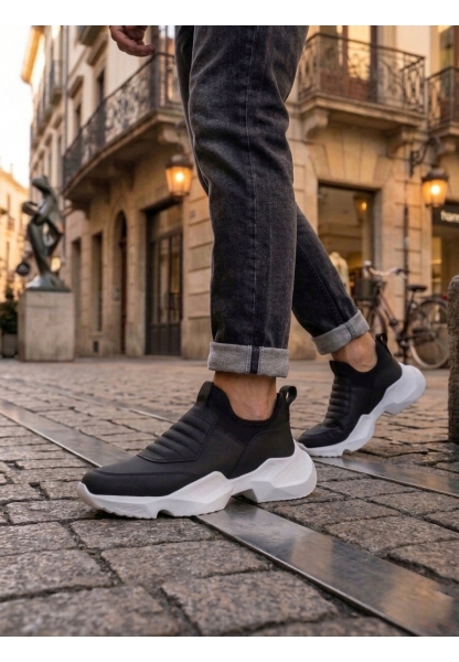 Tugerdi Siyah Bağcıksız Rahat Hafif Yüksek Beyaz Taban Erkek Spor Yarım Bilek Bot TGE230552