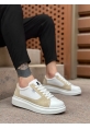Tugerdi Beyaz Krem Kalın Yüksek Taban Bağcıklı Hafif Taban Tarz Spor Erkek Ayakkabı TGE230573