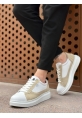 Tugerdi Beyaz Krem Kalın Yüksek Taban Bağcıklı Hafif Taban Tarz Spor Erkek Ayakkabı TGE230573