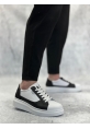 Tugerdi Beyaz-Siyah Kalın Yüksek Beyaz Taban Siyah Bağcıklı Tarz Erkek Spor Ayakkabı TGE230573