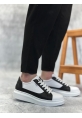 Tugerdi Beyaz-Siyah Kalın Yüksek Beyaz Taban Siyah Bağcıklı Tarz Erkek Spor Ayakkabı TGE230573