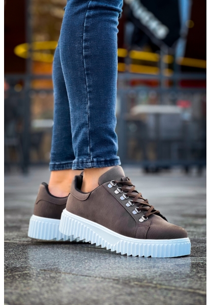Tugerde Kahverengi Çengel Bağcıklı Beyaz Hafif Taban Tarz Erkek Günlük Ayakkabı TGE230655