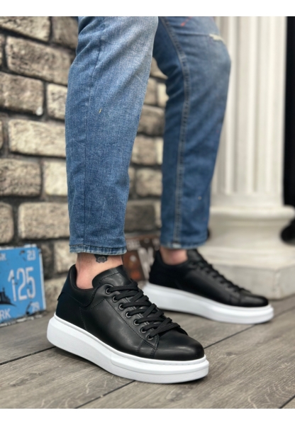 Tugerdi Siyah Bağcıklı Beyaz Kalın Yüksek Taban Tarz Erkek Spor Ayakkabı TGE230678995