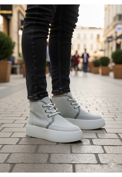 Tugerdi Gri Süet İçi Kürklü Bağcıklı Hafif Taban Tarz Erkek Spor Bot TGE230700