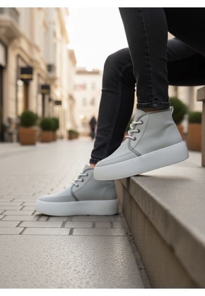 Tugerdi Gri Süet İçi Kürklü Bağcıklı Hafif Taban Tarz Erkek Spor Bot TGE230700