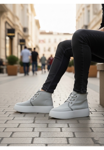 Tugerdi Gri Süet İçi Kürklü Bağcıklı Hafif Taban Tarz Erkek Spor Bot TGE230700
