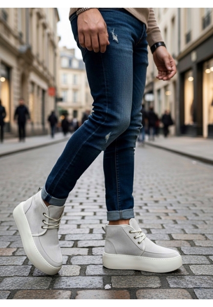 TGE0550 İçi Kürklü Bağcıklı Krem Erkek Tarz Spor Bot