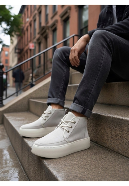 TGE0550 İçi Kürklü Bağcıklı Krem Erkek Tarz Spor Bot