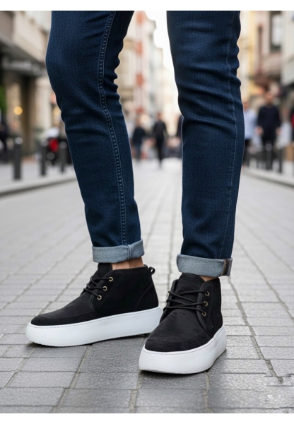 Tugerdi Siyah İçi Kürklü Bağcıklı Hafif Taban Tarz Erkek Spor Bot TGE230700