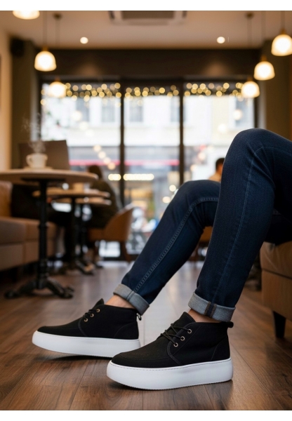 Tugerdi Siyah İçi Kürklü Bağcıklı Hafif Taban Tarz Erkek Spor Bot TGE230700