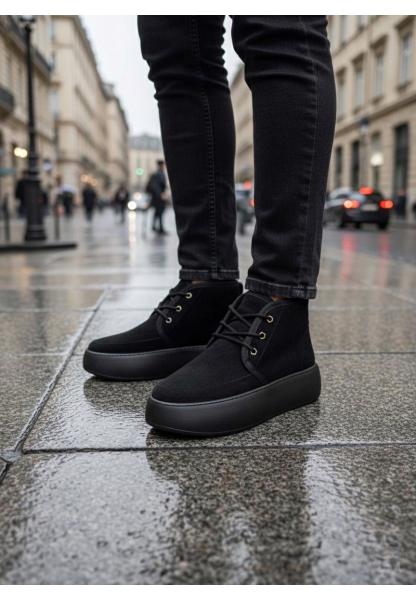 TGE0550 İçi Kürklü Bağcıklı Siyah Taban Erkek Tarz Spor Bot
