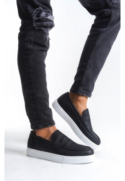 TGE0580 Bağcıksız Kuşaklı Yüksek Siyah Beyaz Taban Erkek Ayakkabı