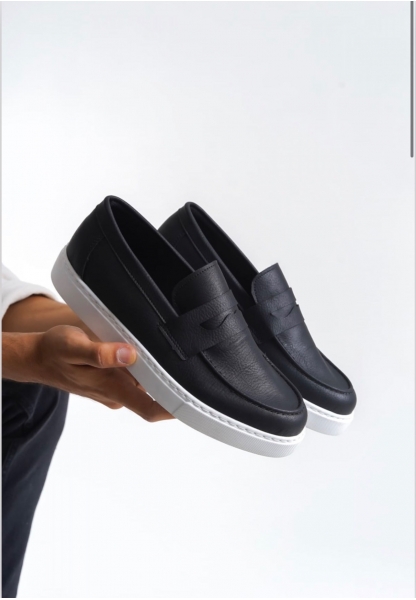 TGE0580 Bağcıksız Kuşaklı Yüksek Siyah Beyaz Taban Erkek Ayakkabı