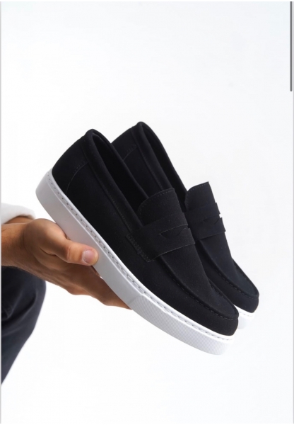 TGE0580 Bağcıksız Kuşaklı Yüksek Süet Siyah Beyaz Taban Erkek Ayakkabı