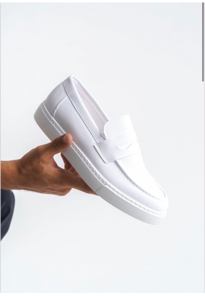 TGE0580 Bağcıksız Kuşaklı Yüksek Taban Beyaz Cilt Erkek Ayakkabı