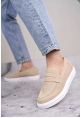 TGE0580 Bağcıksız Kuşaklı Yüksek Taban Krem Süet Erkek Ayakkabı