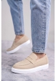 TGE0580 Bağcıksız Kuşaklı Yüksek Taban Krem Süet Erkek Ayakkabı