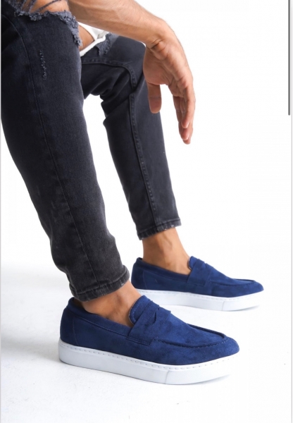 TGE0580 Bağcıksız Kuşaklı Yüksek Taban Lacivert Süet Erkek Ayakkabı