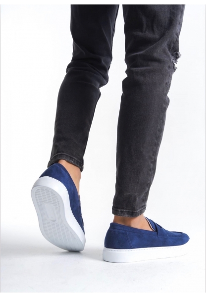 TGE0580 Bağcıksız Kuşaklı Yüksek Taban Lacivert Süet Erkek Ayakkabı