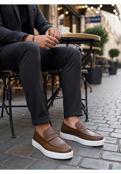 TGE0580 Bağcıksız Kuşaklı Yüksek Taban Taba Cilt Erkek Ayakkabı