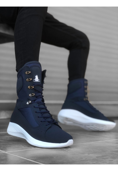 Tugerdi Bağcıklı Lacivert Cilt Deri Yüksek Taban Boksör Unisex Spor Postal Bot TGE230750