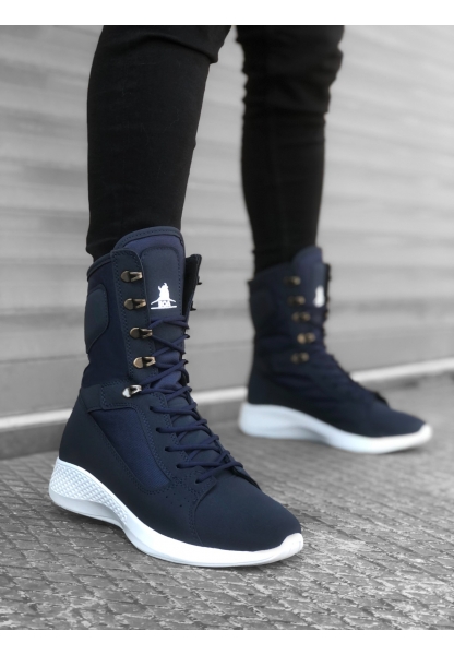 Tugerdi Bağcıklı Lacivert Cilt Deri Yüksek Taban Boksör Unisex Spor Postal Bot TGE230750