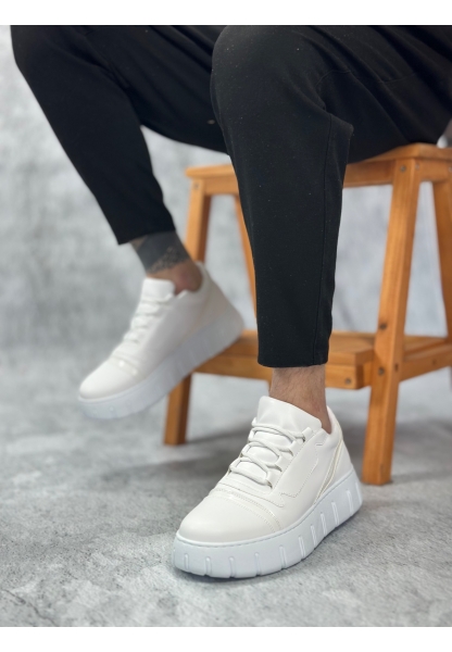Tugerdi Beyaz Hafif Yüksek Taban Bağcıklı Tarz Erkek Günlük Ayakkabı TGE230816