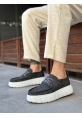Tugerdi Gri Keten Hafif Yüksek Taban Bağcıklı Tarz Erkek Yazlık Ayakkabı TGE230826