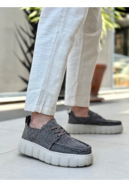 Tugerdi Kahverengi Keten Hafif Yüksek Taban Bağcıklı Tarz Erkek Yazlık Ayakkabı TGE230826