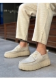 Tugerdi Krem Keten Hafif Yüksek Taban Bağcıklı Erkek Yazlık Ayakkabı TGE230826