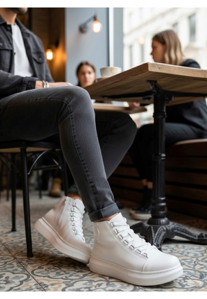 Tugerdi Beyaz Bağcıklı Yüksek Hafif Taban Tarz Erkek Spor Bot TGE230863