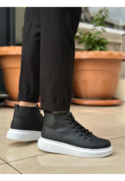 Tugerdi Siyah Bağcıklı Yüksek Beyaz Hafif Taban Tarz Erkek Spor Bot TGE230863 