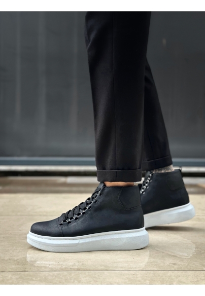 Tugerdi Siyah Bağcıklı Yüksek Beyaz Hafif Taban Tarz Erkek Spor Bot TGE230863 